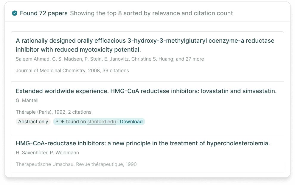 Интерфейс поиска Elicit с примером результатов поиска научной литературы