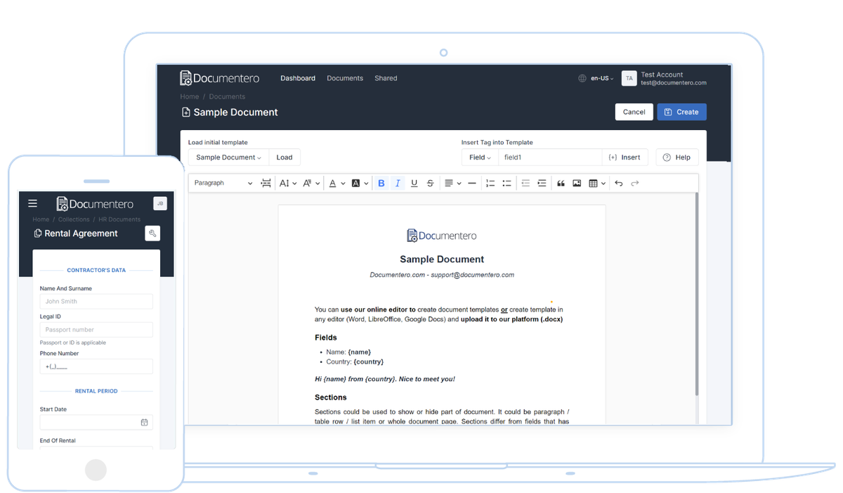 Примеры генерации документов в Documentero